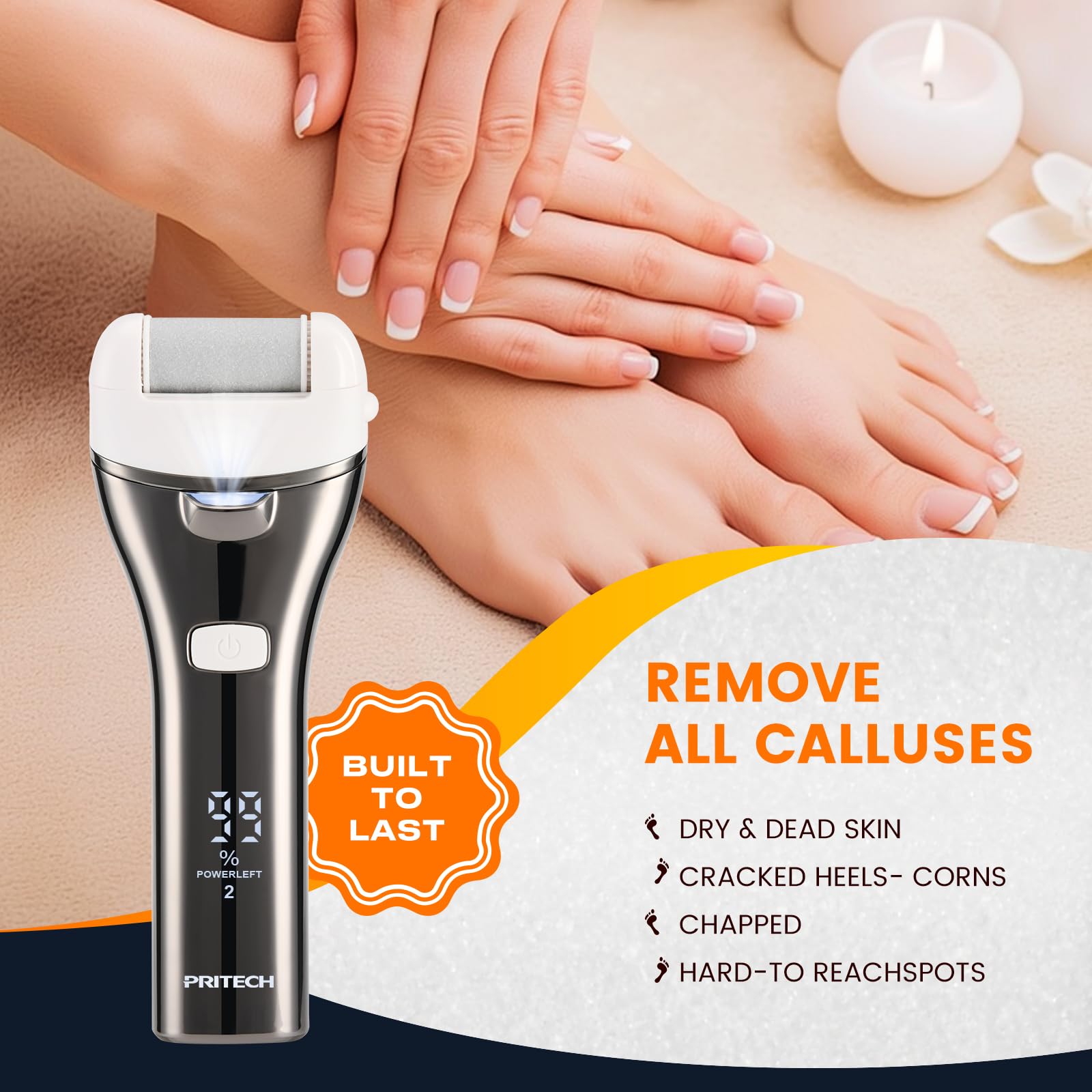PRITECH rasoir électrique pour pieds — têtes ponce pour peau plus lisse.