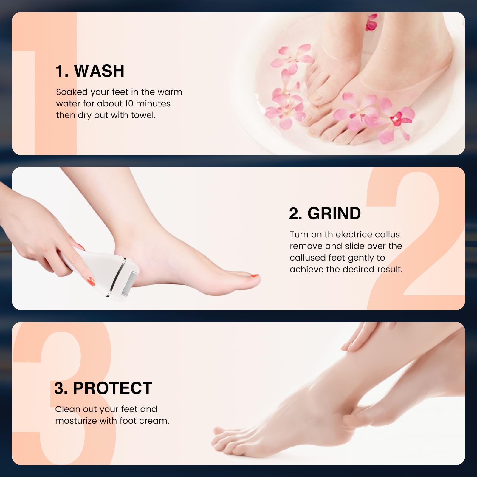 PRITECH rasoir électrique pour pieds — peau plus douce après chaque session.