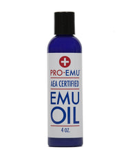 Pro Emu Oil bottle showing pure, moisturizing formula for face and skin.