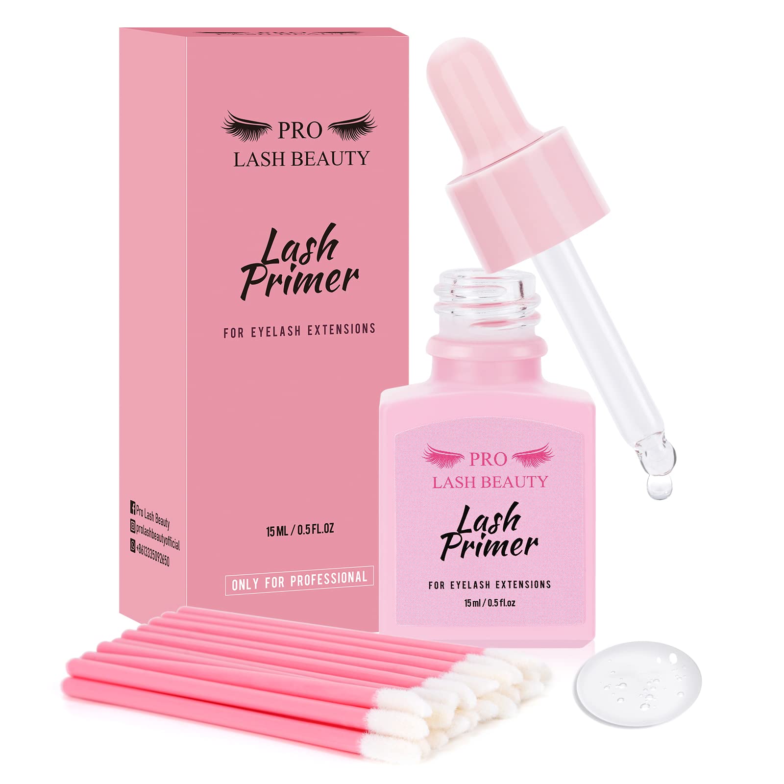 PRO LASHBEAUTY apprêt-cils, bouteille claire, base propre pour une adhérence renforcée des extensions.