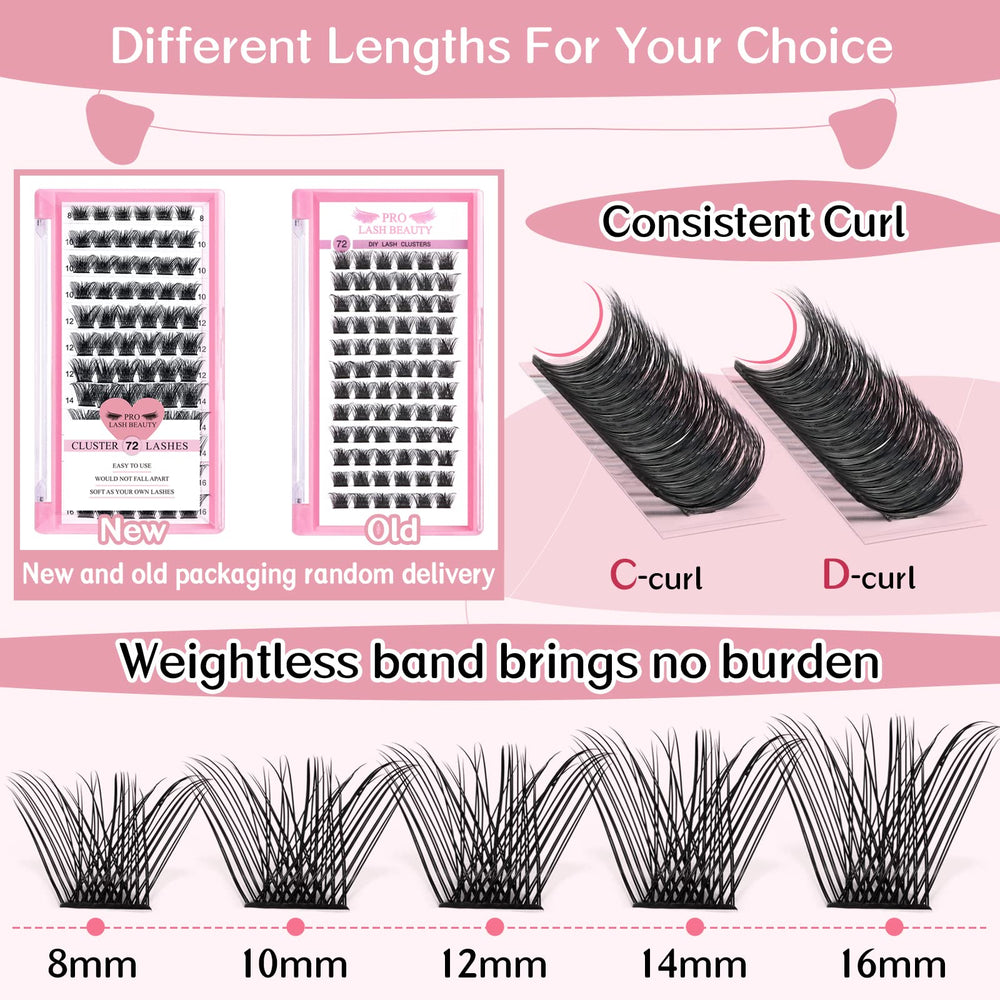PRO LASHBEAUTY cils par grappes, longueurs 8–16 mm pour styles variés.