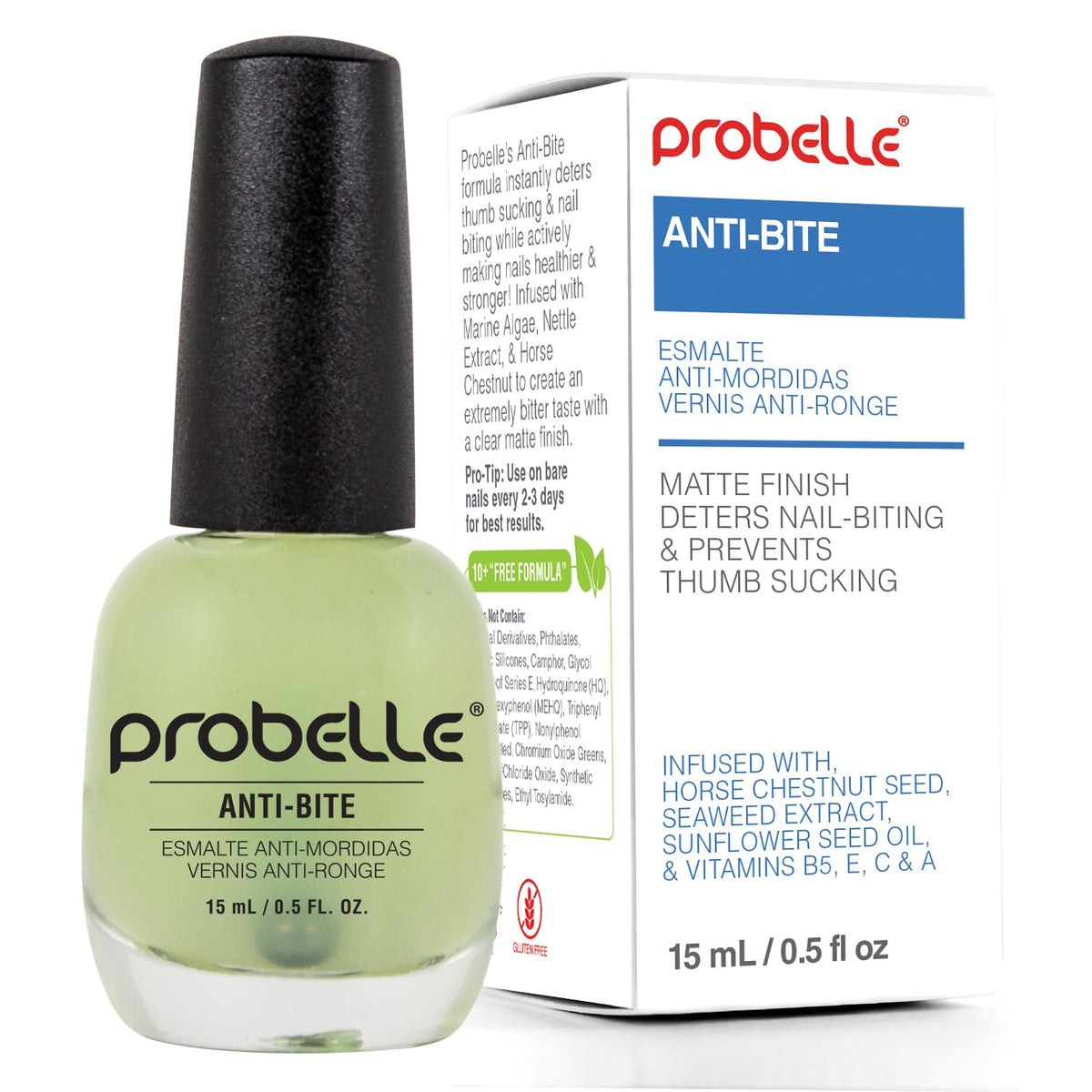 Probelle Anti-Bite bottle front view showing deterrent formula for nail biting prevention.
