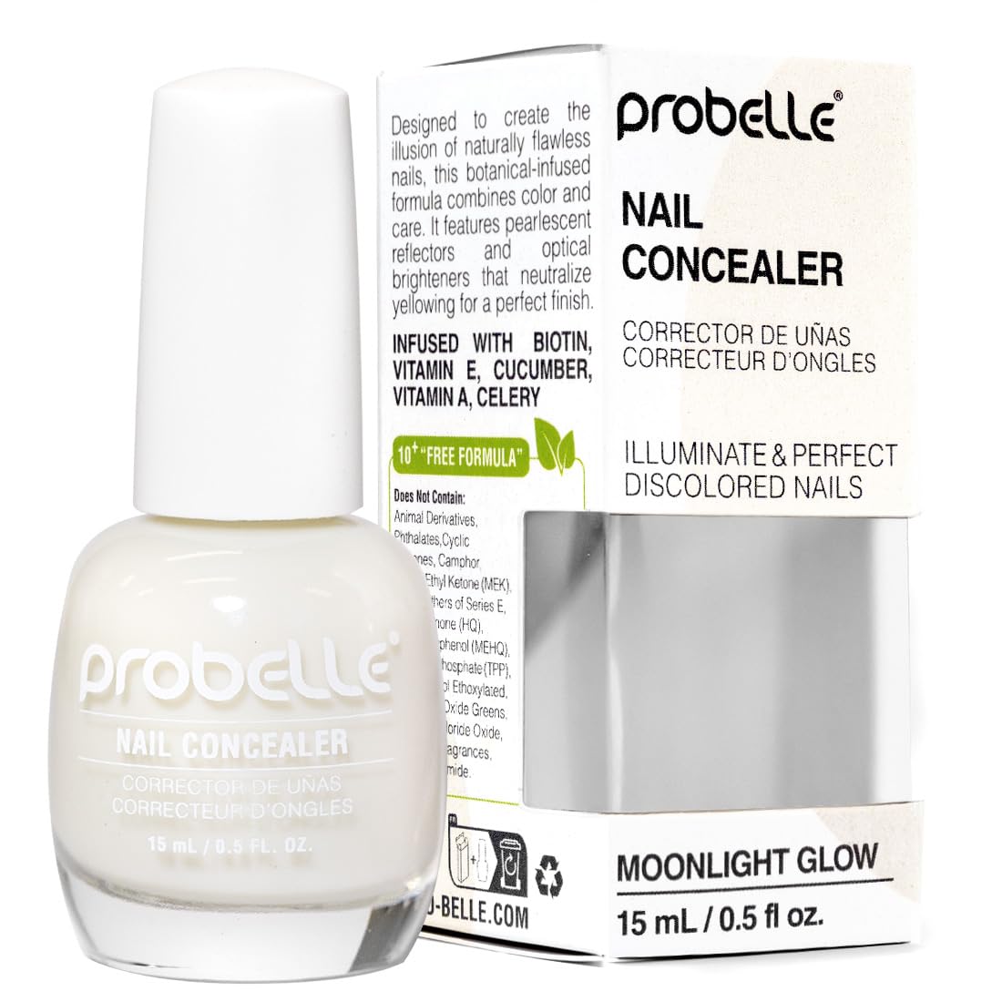 Probelle, bouteille de correcteur d’ongles éclairant pour un éclat homogène.