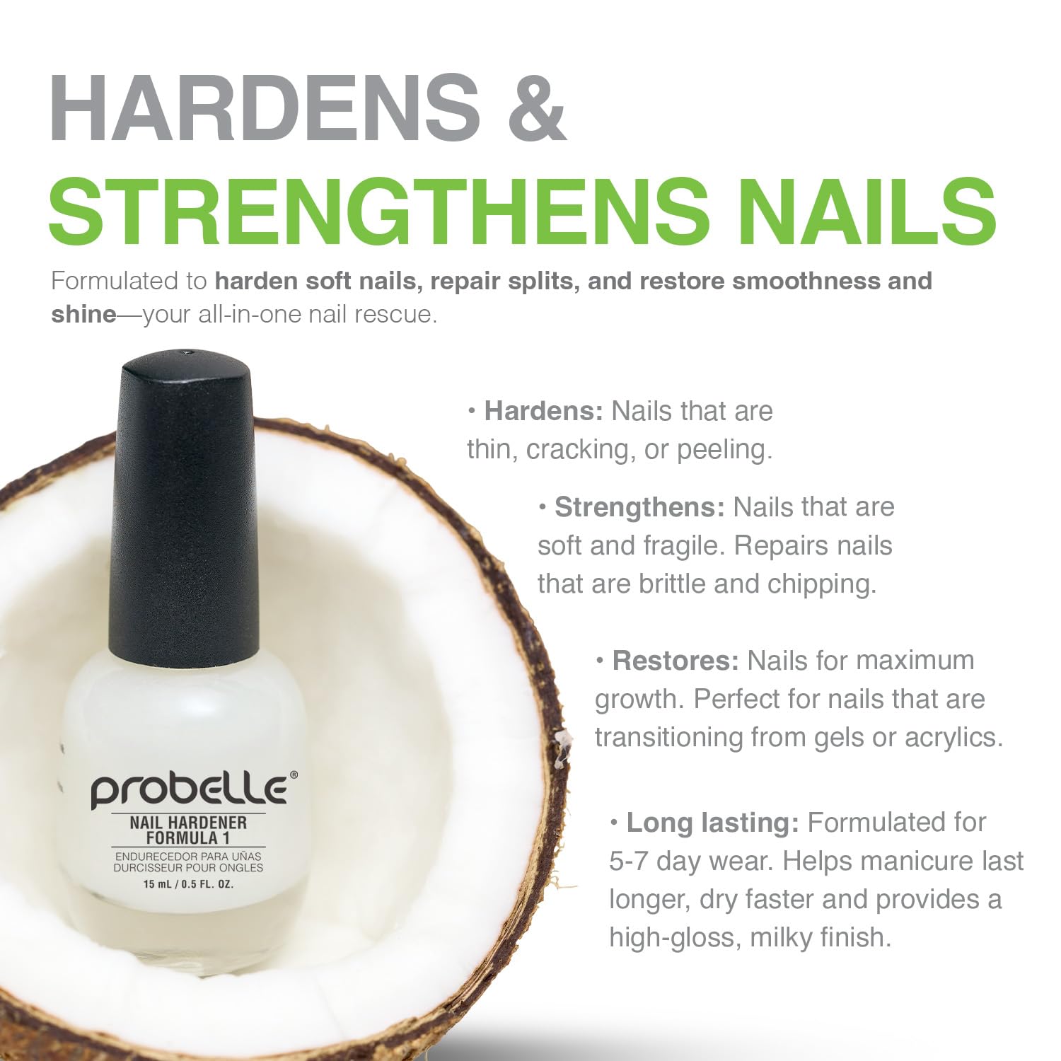 Probelle Renforçant d’Ongles Formule 1 — couche supérieure lisse et brillante.