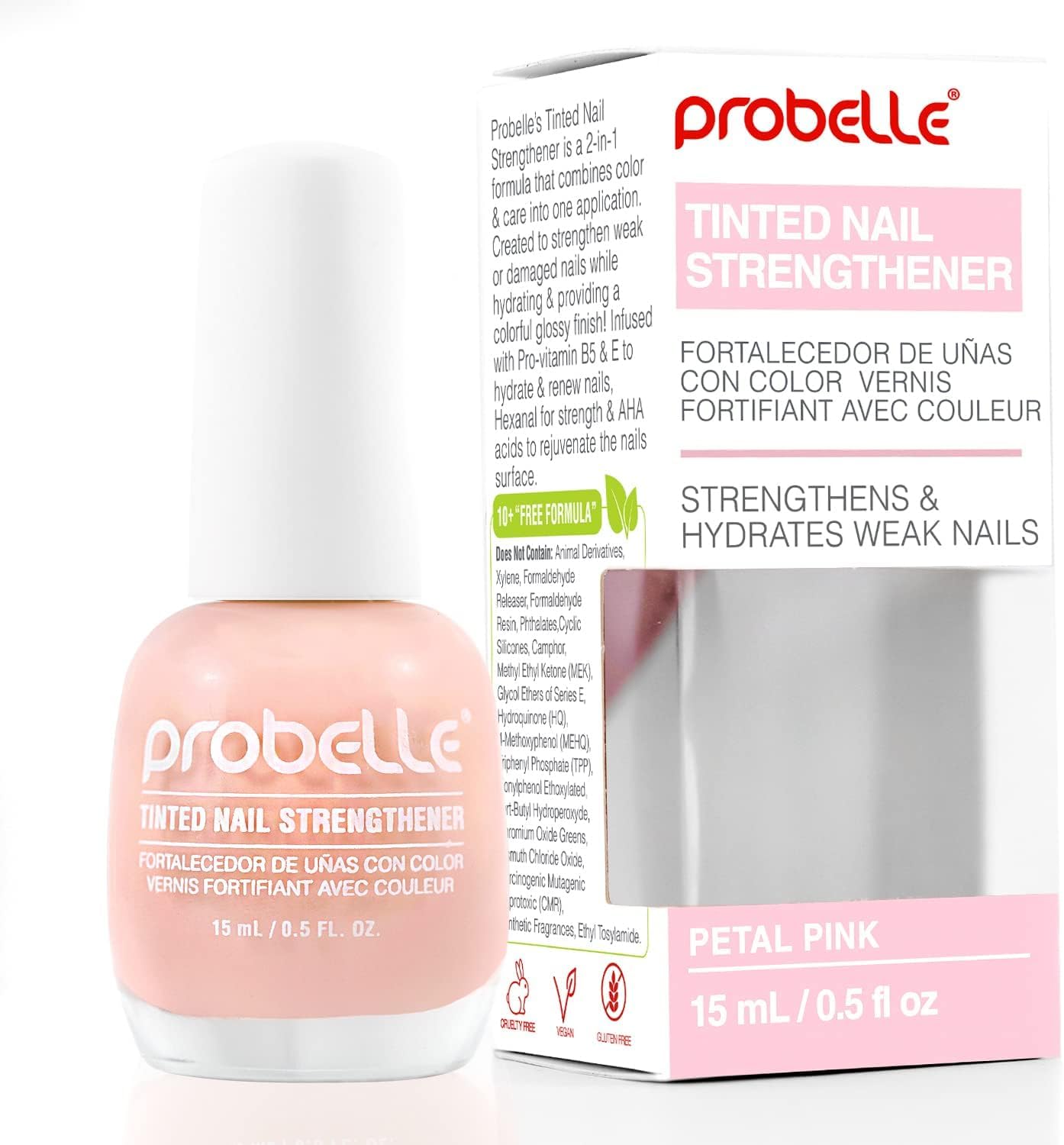 Probelle renforceur-ongles Rose Pétale en flacon, fortifie ongles fragiles.