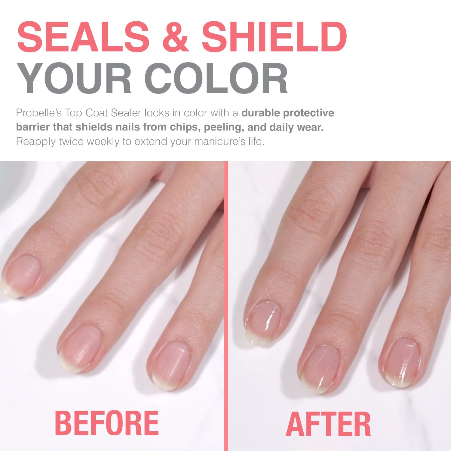 Probelle Top Coat Sealer barriere transparente prolonge la vie des ongles.