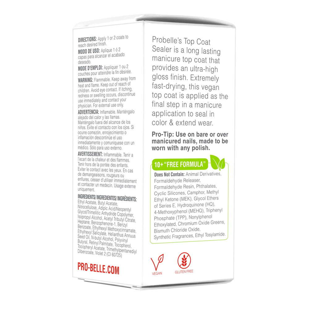 Probelle Top Coat Sealer fabriqué aux Etats-Unis avec des ingredients de qualité.