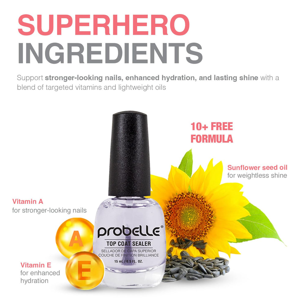 Probelle Top Coat Sealer séchage rapide pour manicure prête en un instant.
