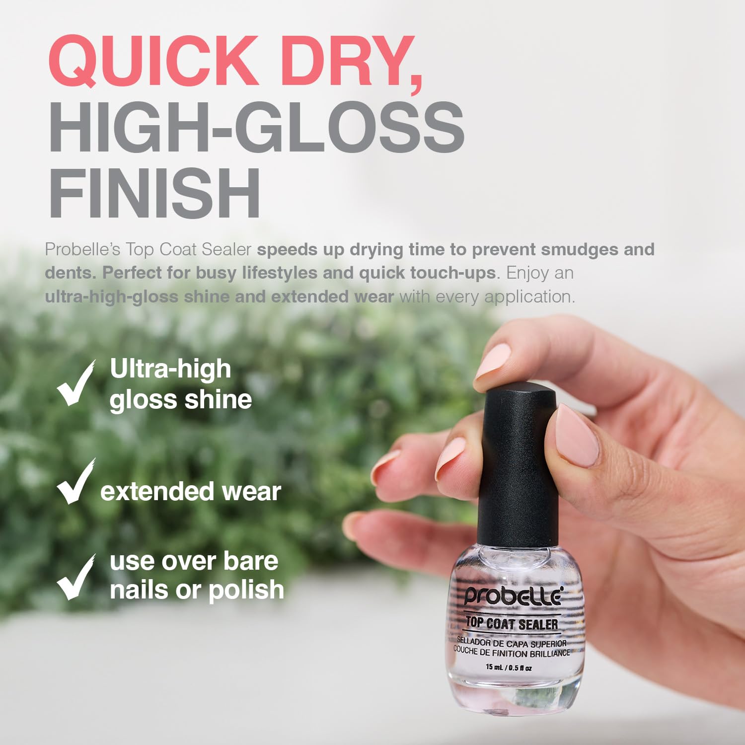 Probelle Top Coat Sealer formulation vegan sans cruauté envers les animaux.