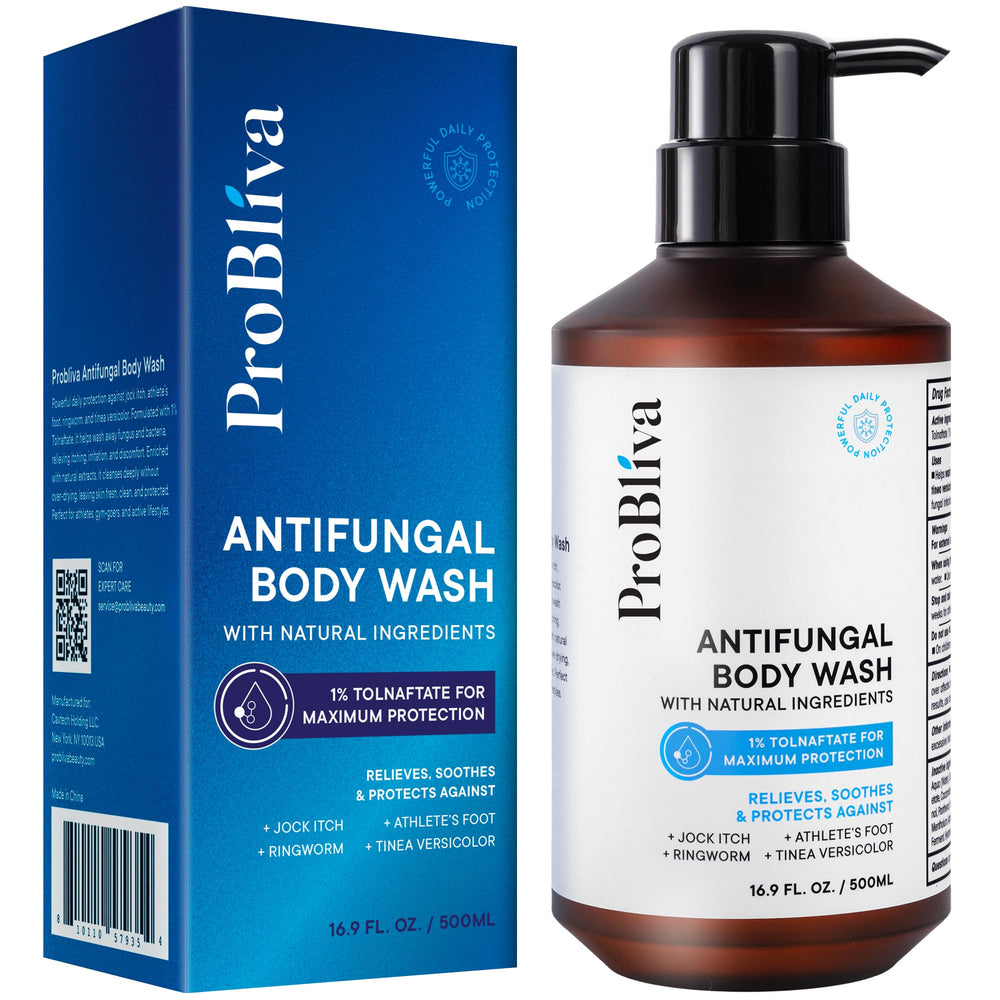 ProBliva: bouteille du gel antifongique, prêt pour une douche fraîche et efficace.