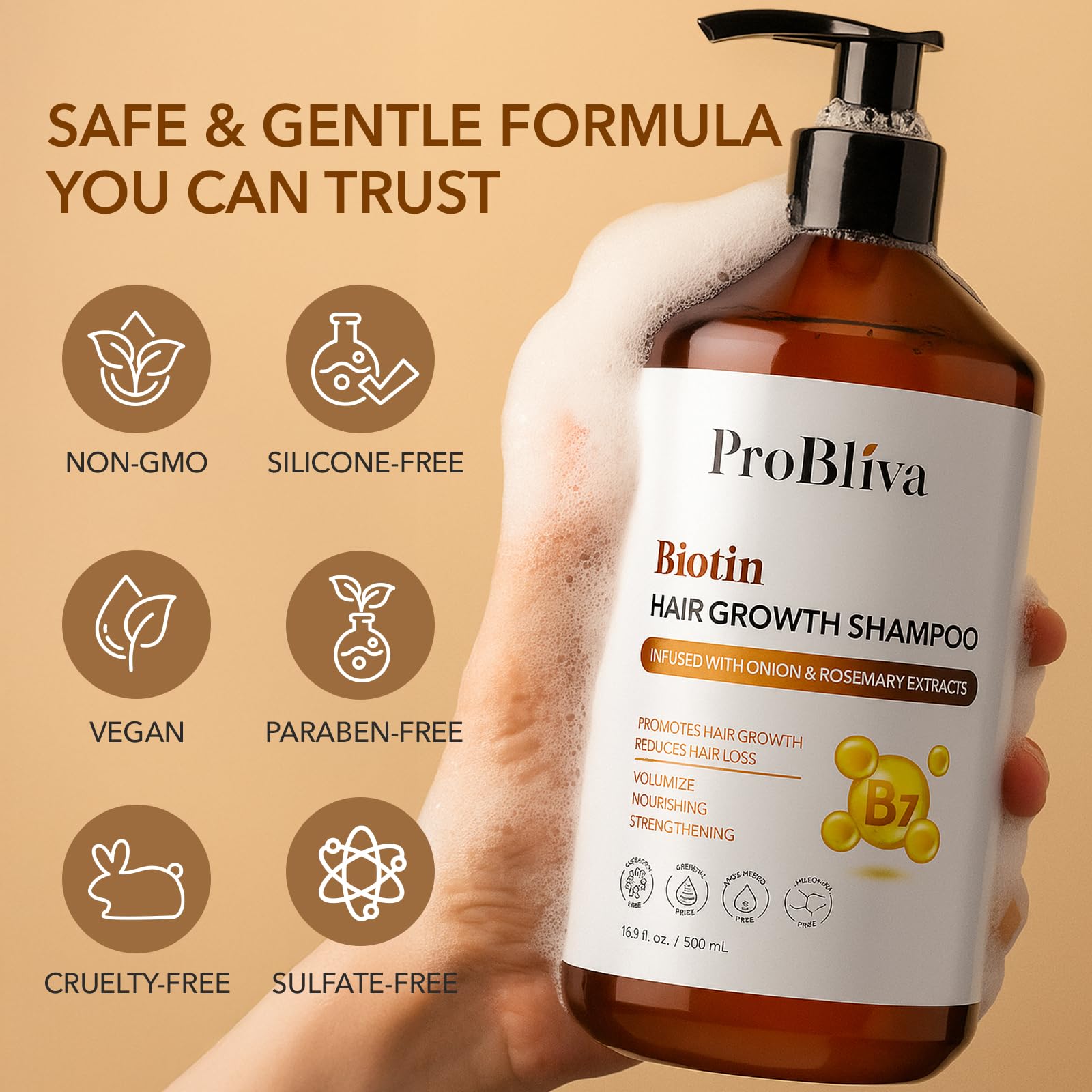 ProBliva Shampoing Biotine Romarin – laisse les cheveux propres sans résidu lourd.