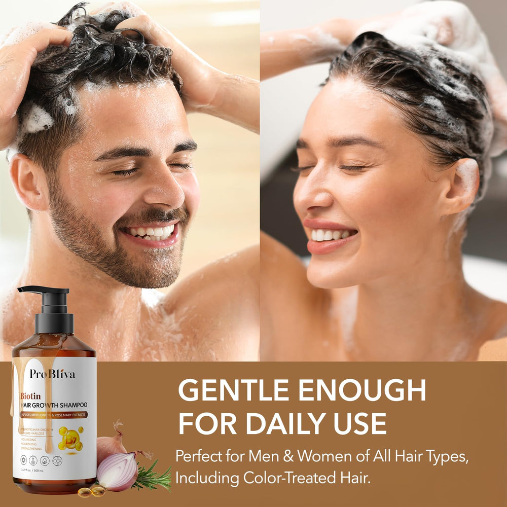ProBliva Shampoing Biotine Romarin – cheveux fins gagnent du volume apparent après le lavage.