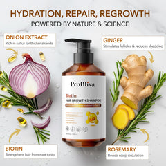 ProBliva Shampoing Biotine Romarin – densité capillaire renforcée pour un aspect plus épais.