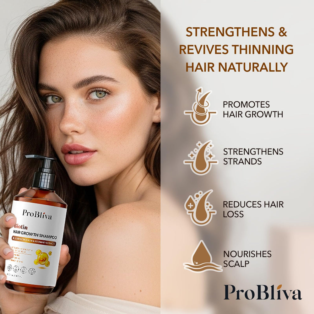 ProBliva Shampoing Biotine Romarin – sans sulfates, formule douce pour cuirs chevelus sensibles.