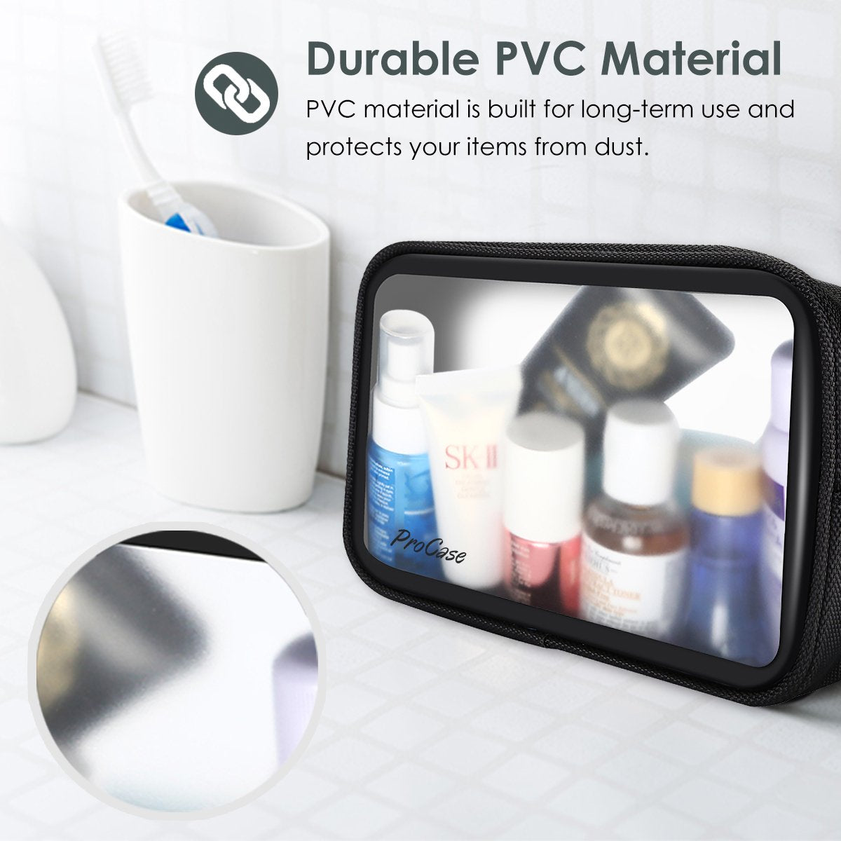 ProCase étui voyage PVC durable, parois en nylon pour une protection fiable.