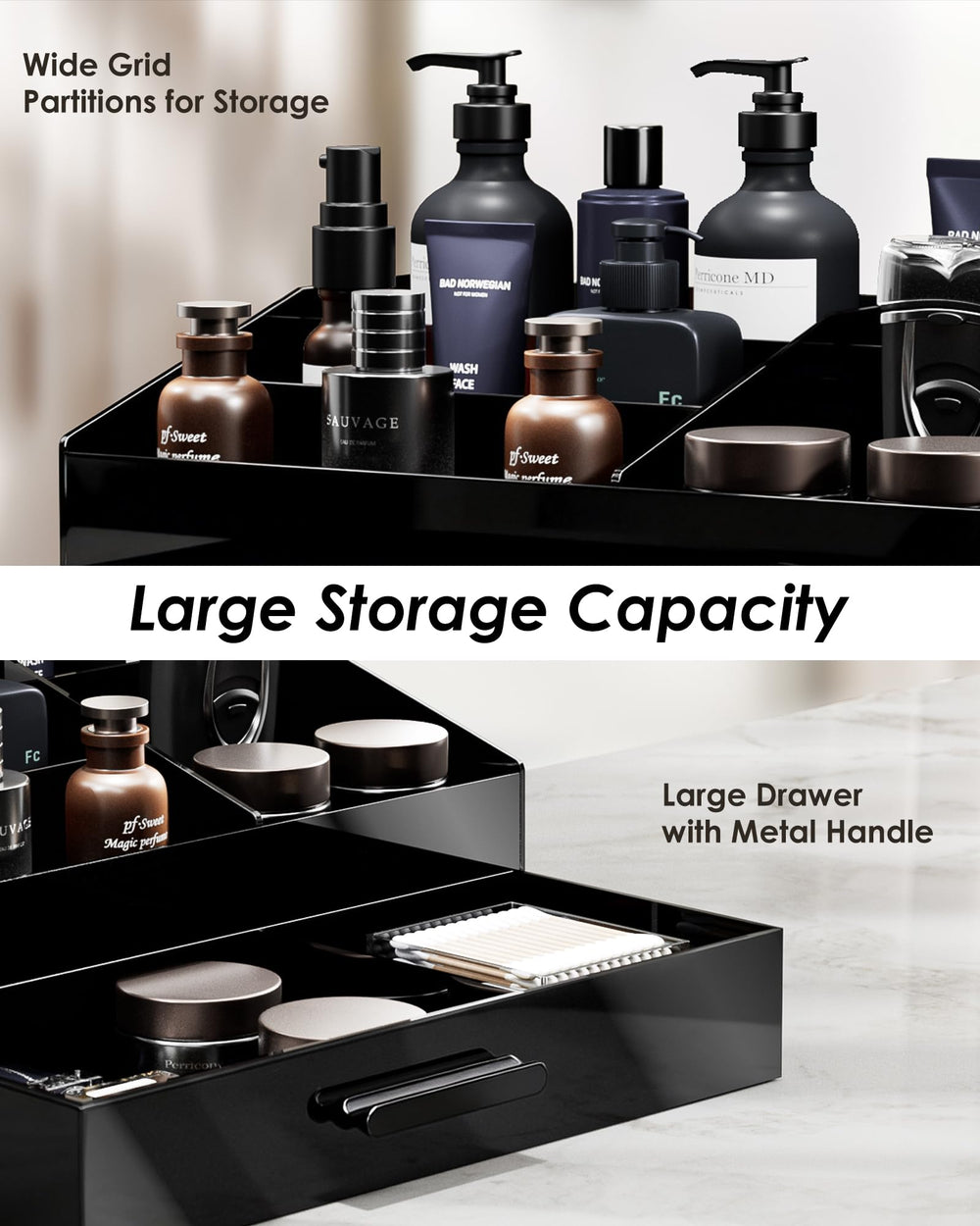 ProCase Organisateur Cologne en acrylique noir, détail élégant et durable.
