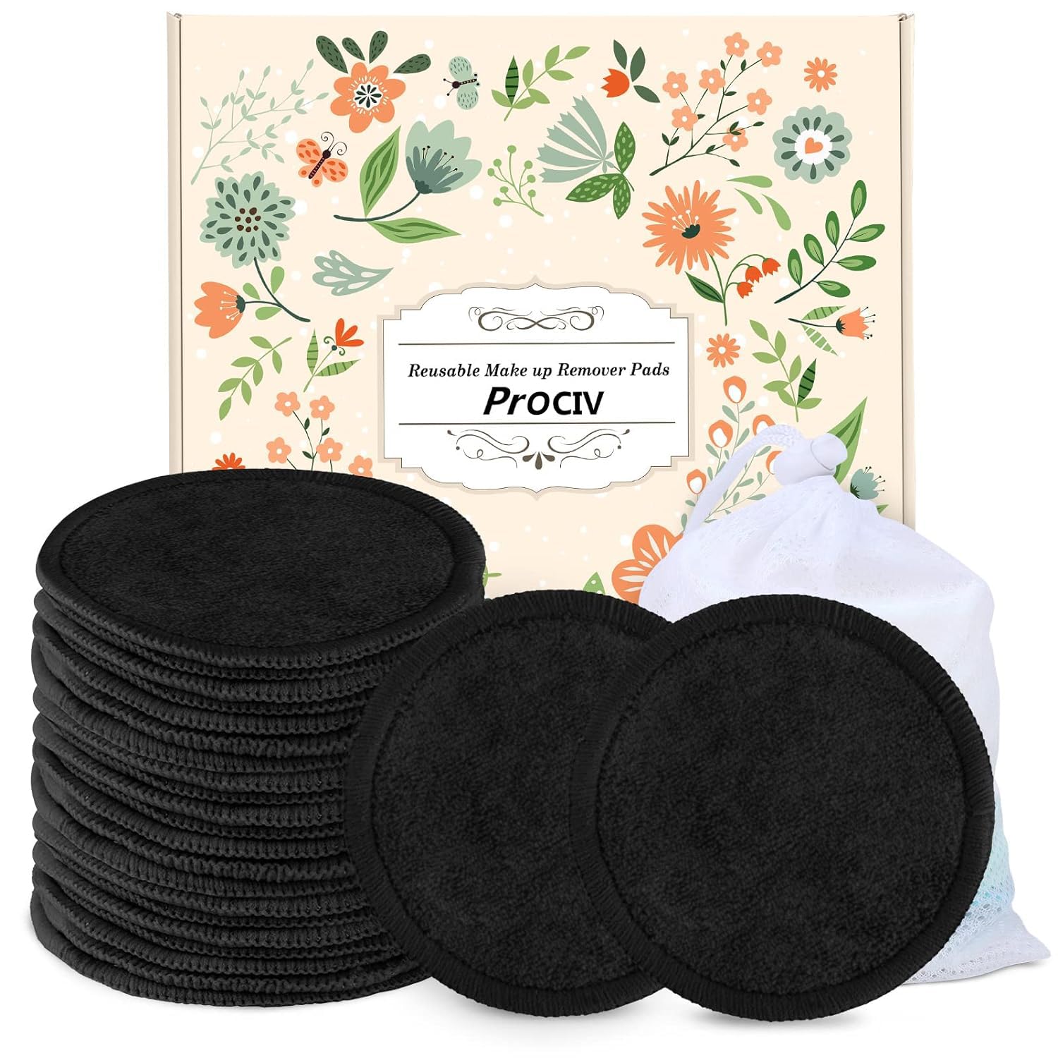 Prociv disques démaquillage réutilisables en bambou et coton pour une peau douce.