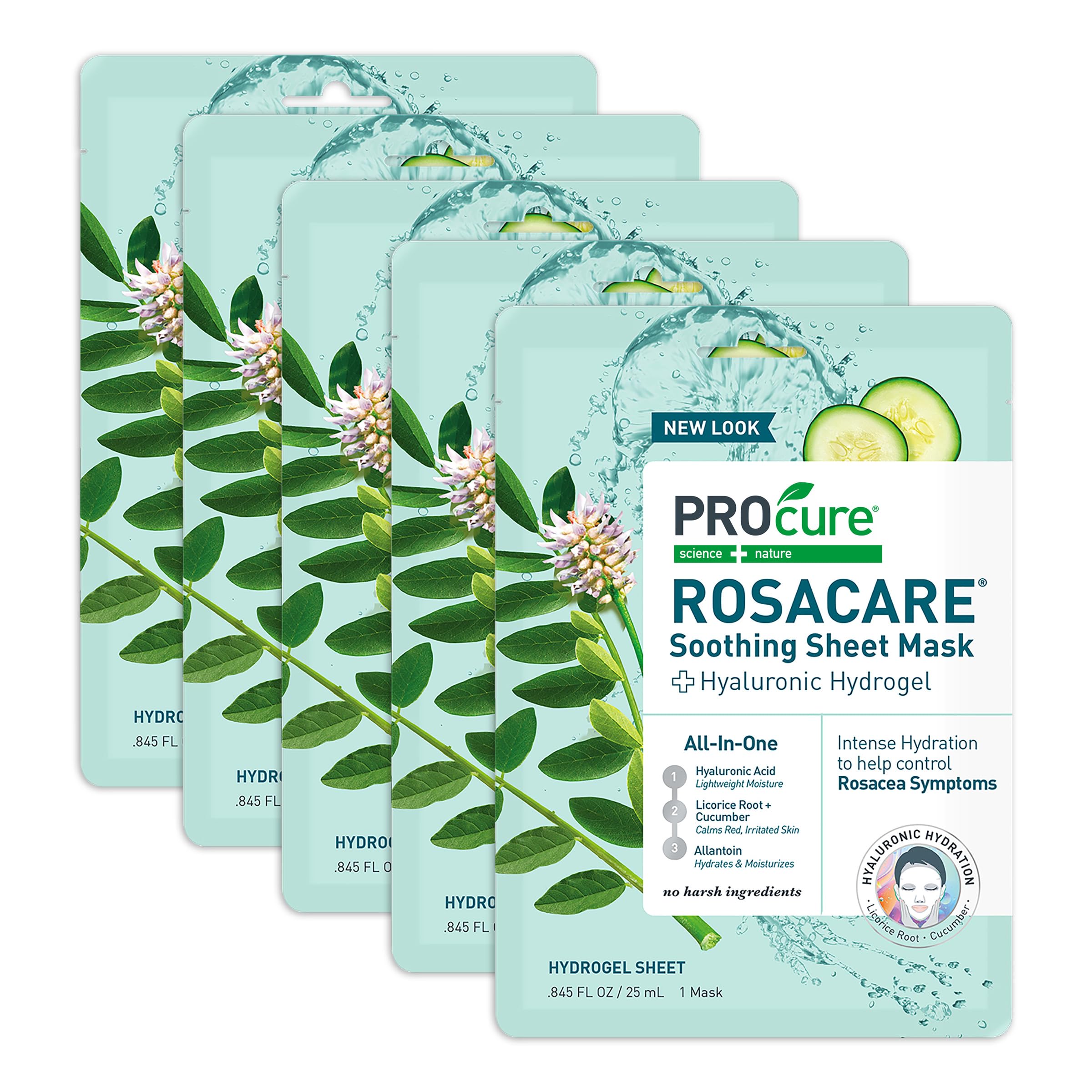 PROcure Rosacare Masque Feuille Pack5 ensemble, hydratation rapide pour la peau.