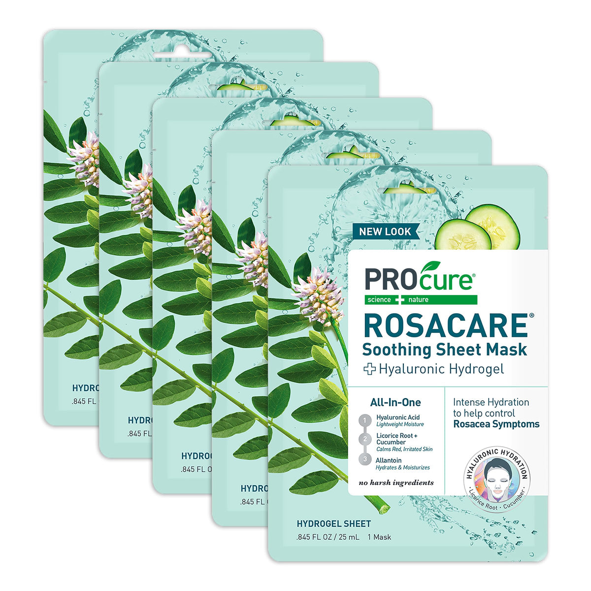 PROcure Rosacare Masque Feuille Pack5 ensemble, hydratation rapide pour la peau.