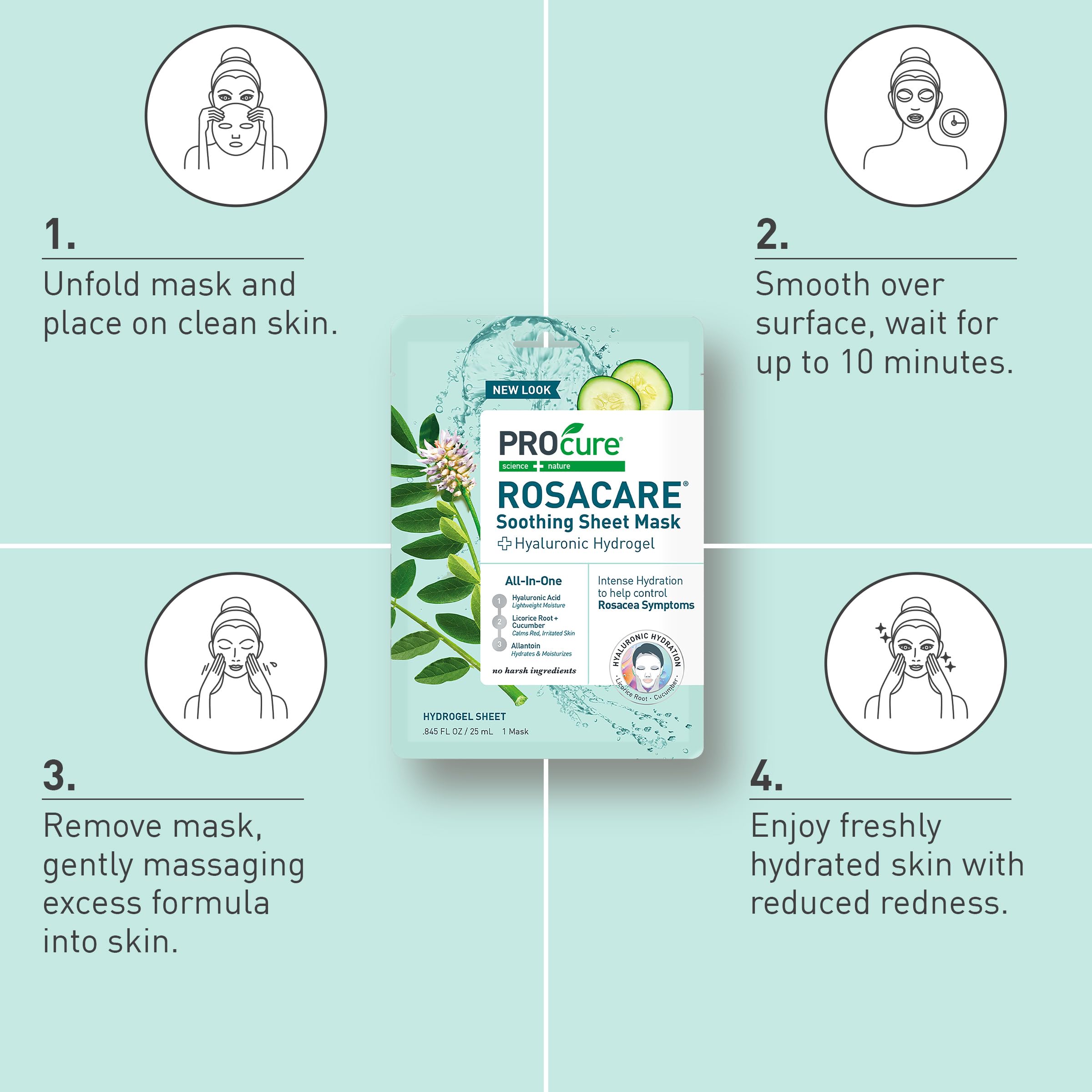 PROcure Rosacare Masque Feuille Sans parabènes ni parfum, soin doux pour peau sensible.