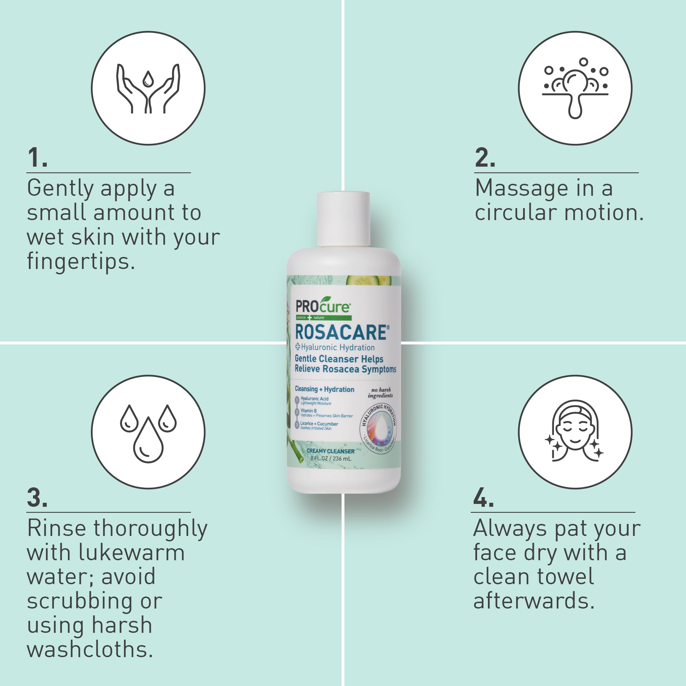 PROcure Rosacare Nettoyant Doux avec acide hyaluronique pour hydrater.