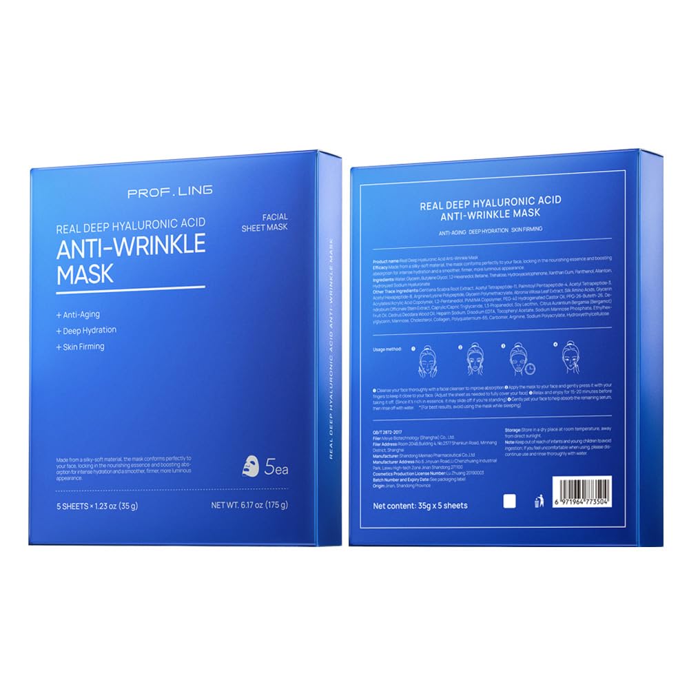 PROF.LING masque hyaluronique effet repulpant — ridules lissées et teint plus frais.