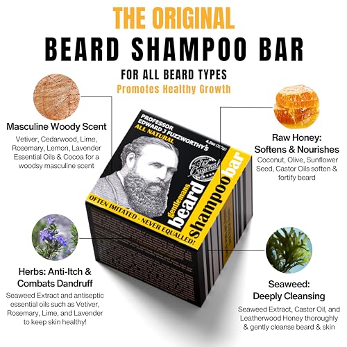 Shampoing barbe Professor Fuzzworthy's barre solide, pratique pour voyage.