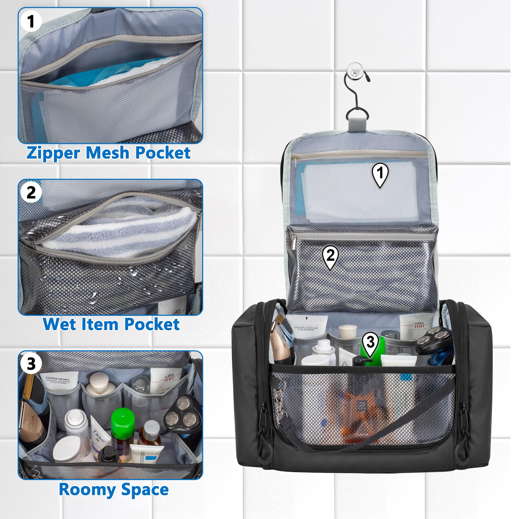 Prokva kit de toilette tactique en voyage, rangement structuré