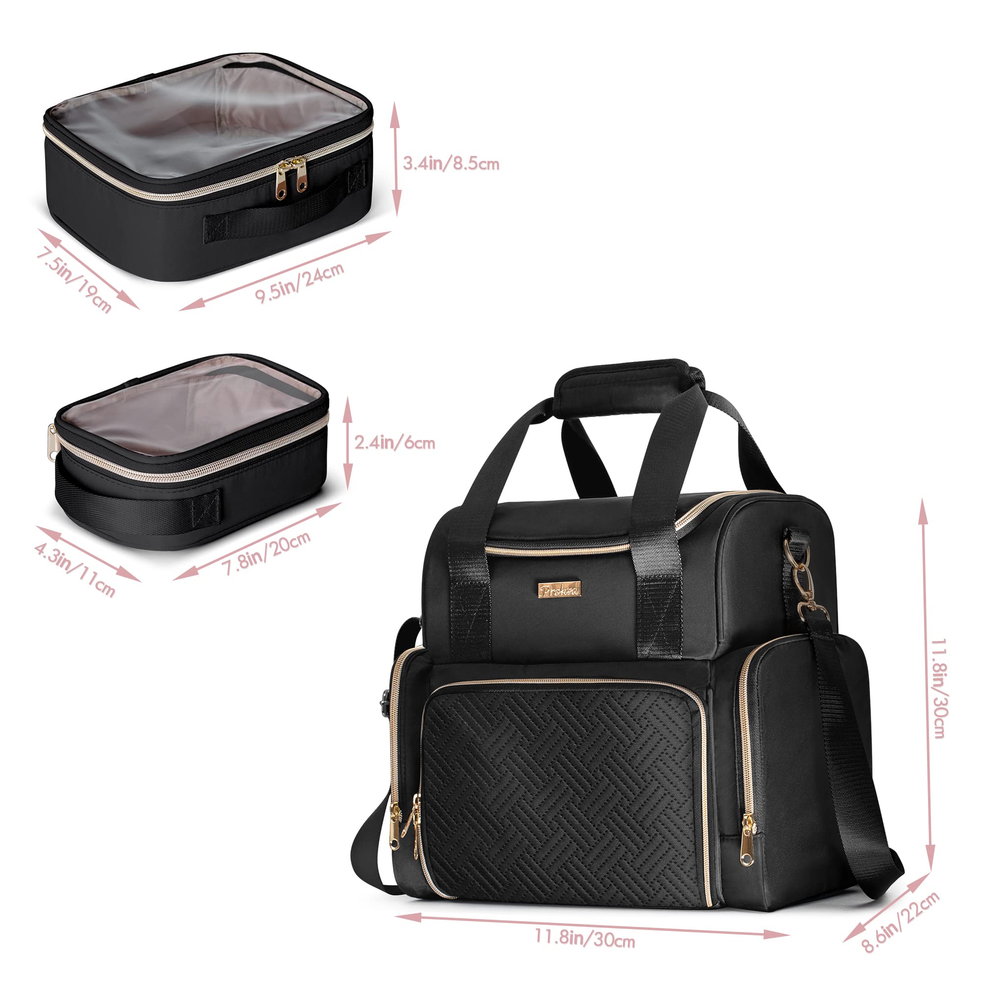Prokva Grand Sac cosmétique, poignées et sangle reglable pour le transport en voyage.
