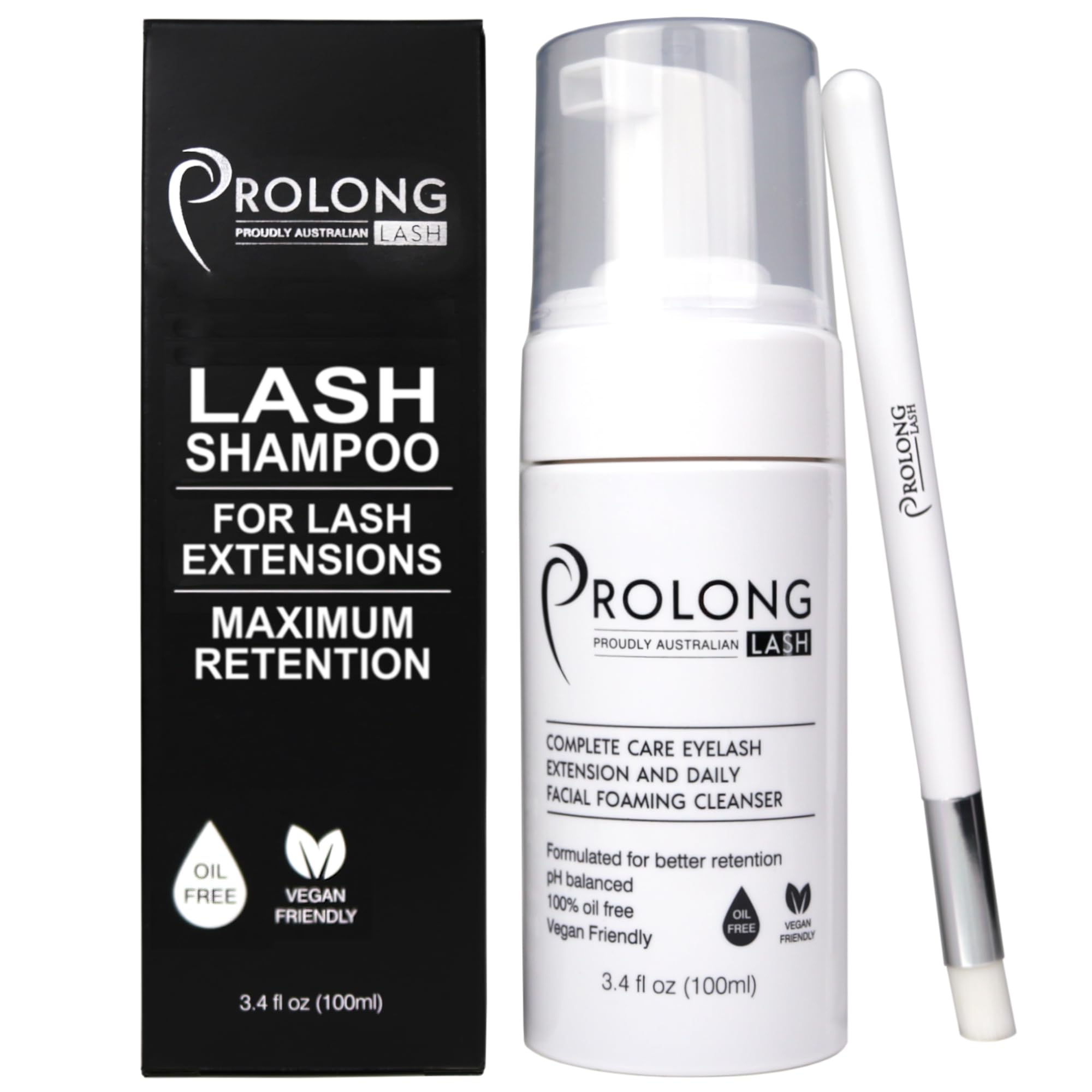 PROLONG LASH bouteille shampooing cils, nettoyage doux pour extensions et cils naturels.