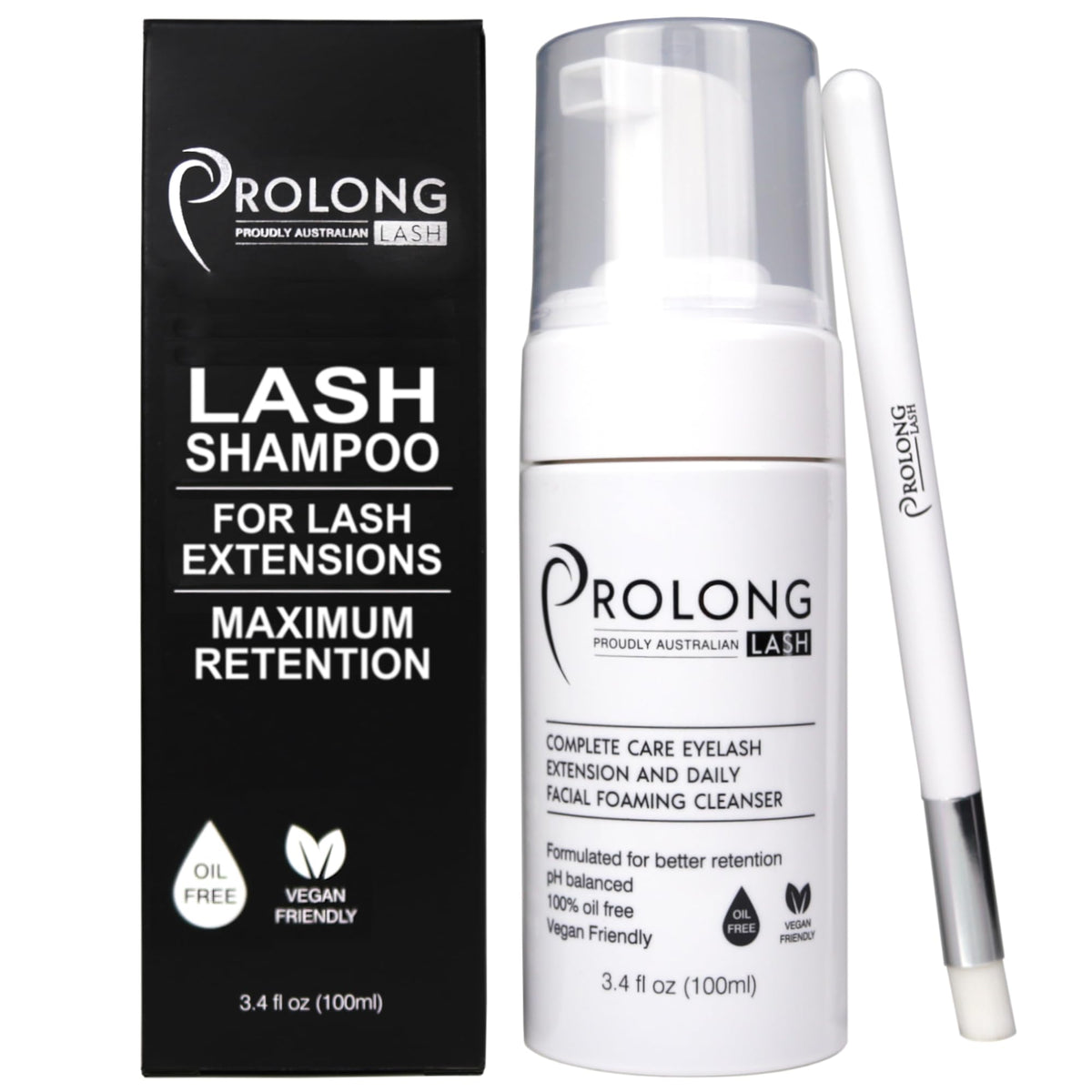 PROLONG LASH bouteille shampooing cils, nettoyage doux pour extensions et cils naturels.
