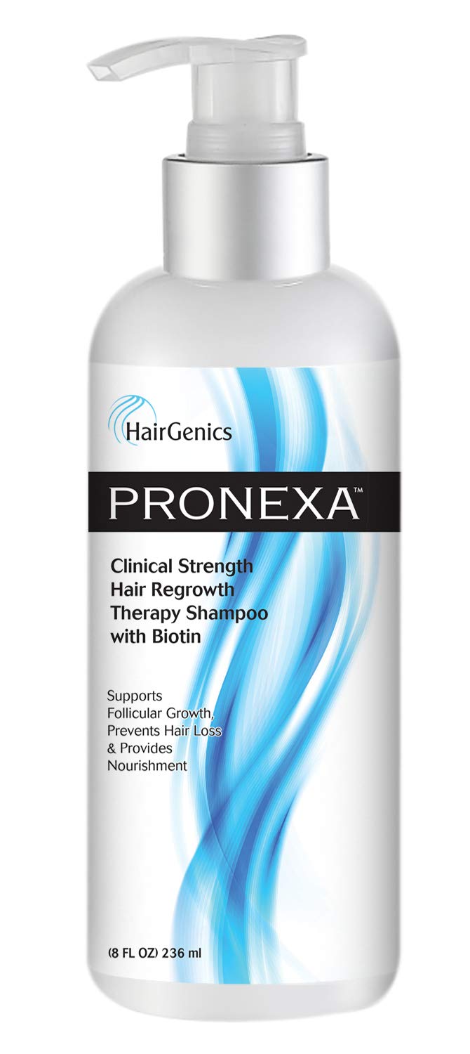 Pronexa Shampoing – Bouteille visible, potentiel densifiant pour les cheveux.