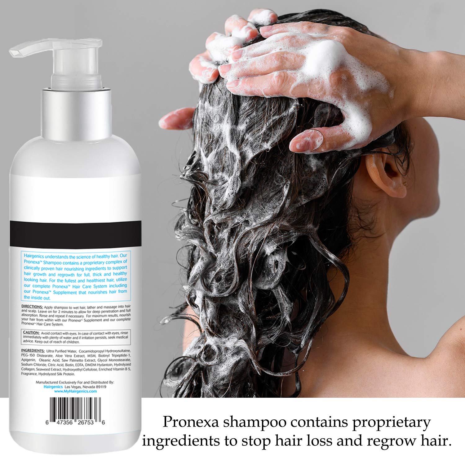 Pronexa Shampoing – Flacon sur fond clair, usage régulier recommandé.