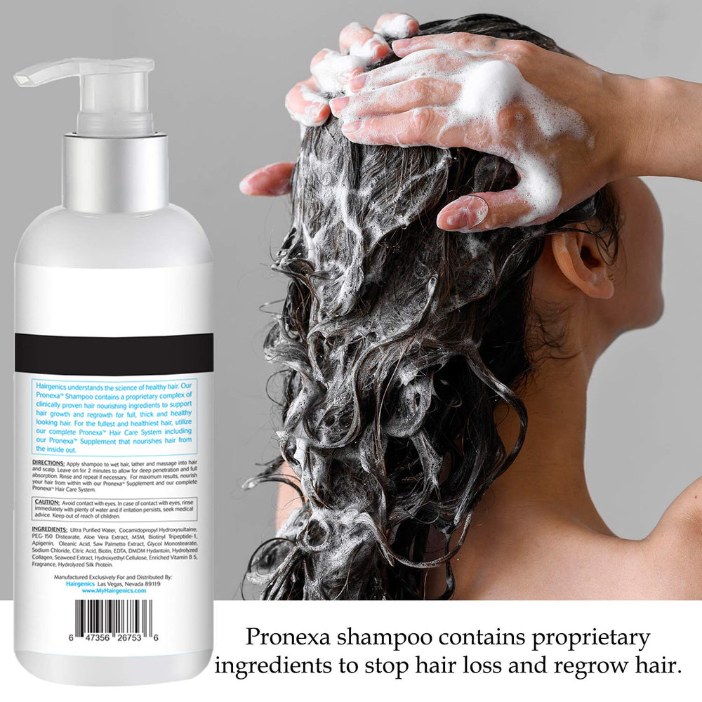 Pronexa Shampoing – Flacon sur fond clair, usage régulier recommandé.