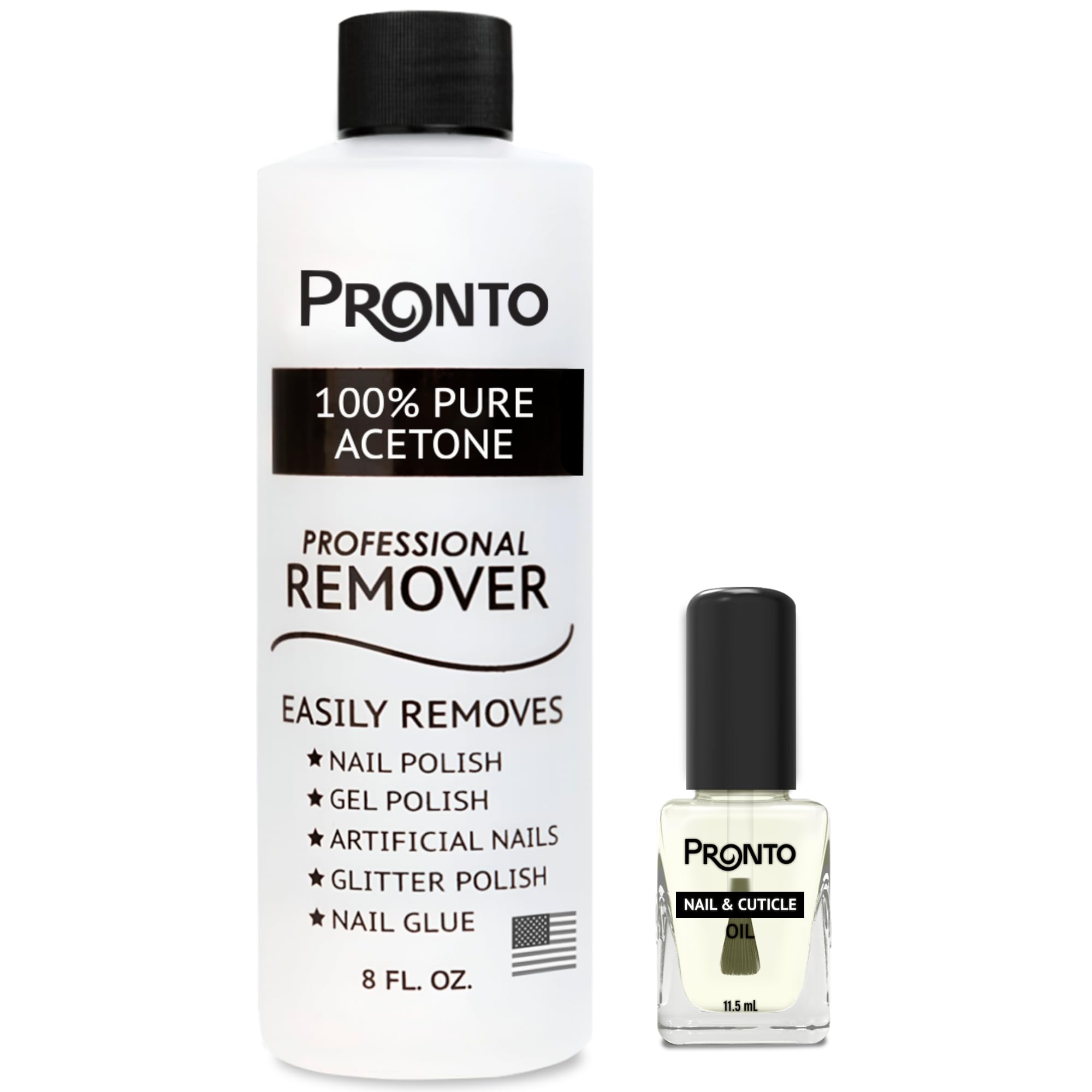 Pronto Acétone Pure 8 oz – bouteille pratique pour démaquiller rapidement le vernis.