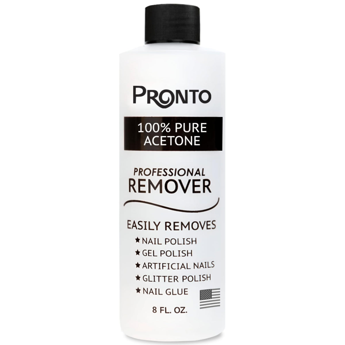 Dissolvant Pronto à l'acétone 100 % : bouteille prête pour démaquillage rapide des ongles.