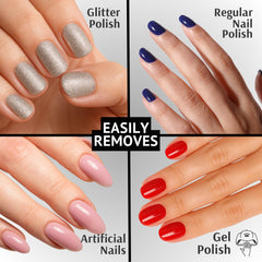 Dissolvant Pronto à l'acétone et ongles artificiels : retire facilement les faux ongles.