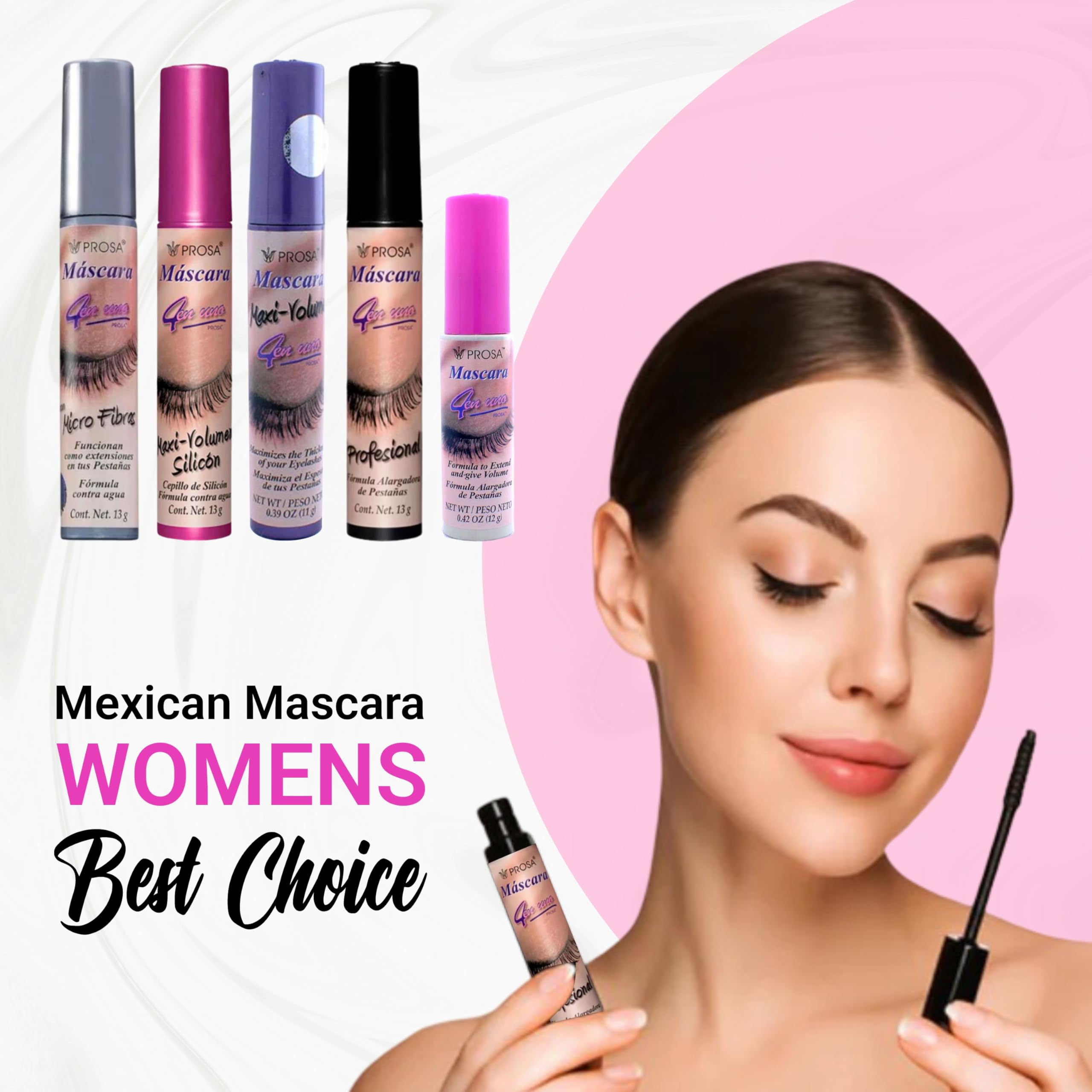 Lashes display dramatic volume and length with Prosa Mascara in deep ebony shade.