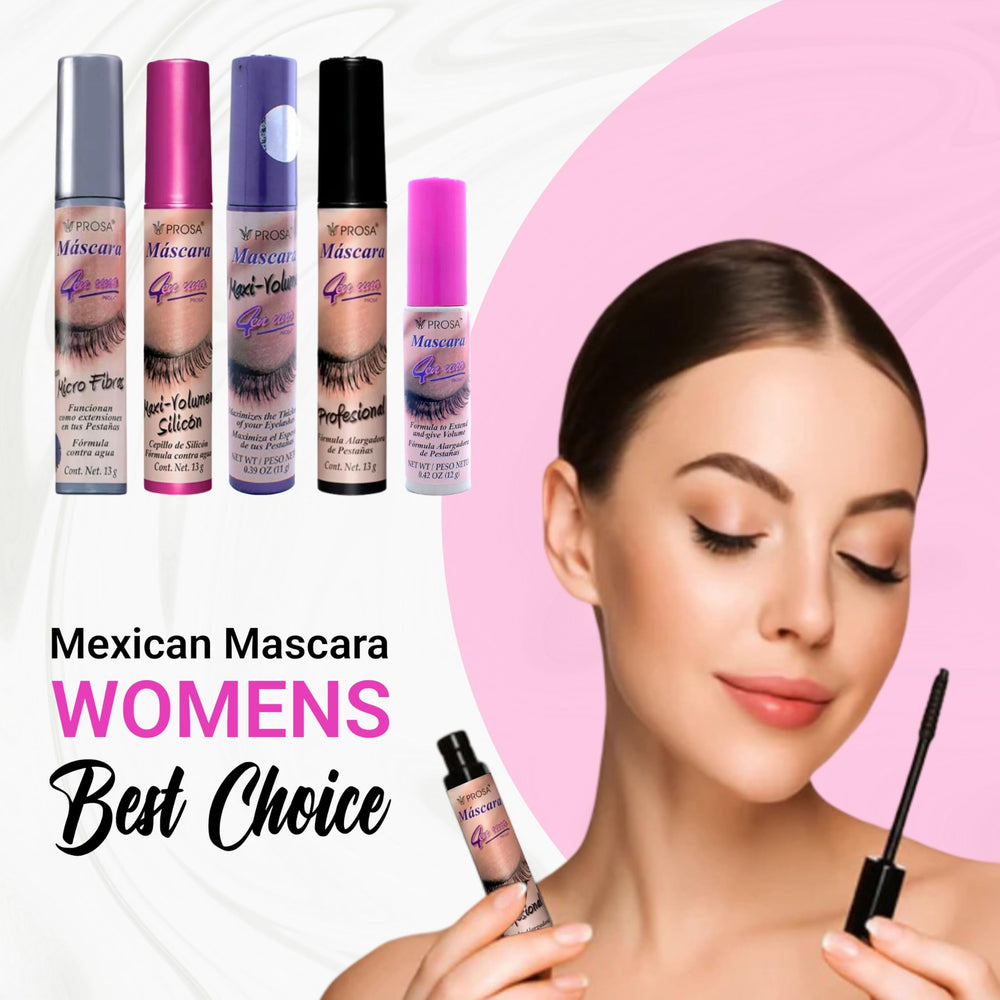 Lashes display dramatic volume and length with Prosa Mascara in deep ebony shade.