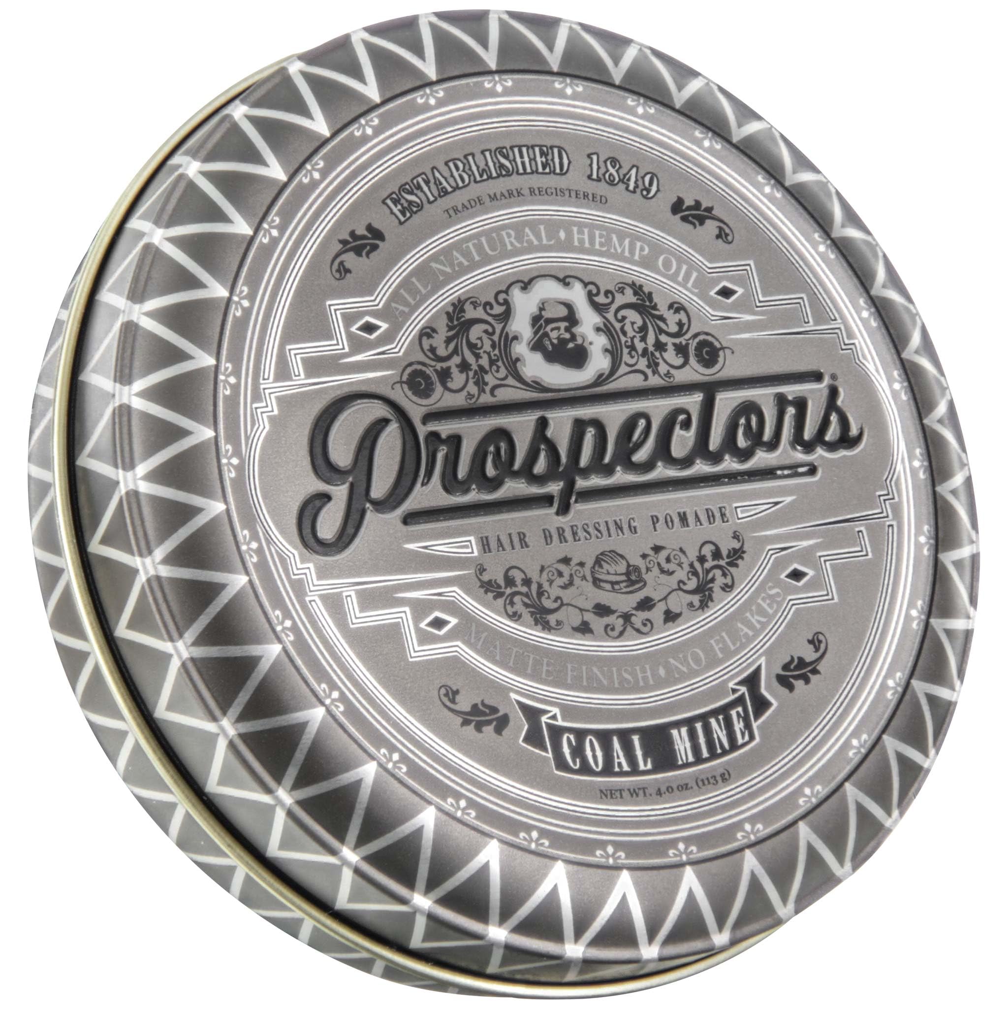 Pot de pomade Prospectors Mine de Charbon; finition mate et tenue moyenne pour toute la journée.