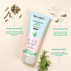 Proudly: ingrédients clé karité et jojoba nourrissent les cheveux.