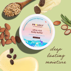 PROUDLY Ultra-Rich Body Butter – texture crème soyeuse qui hydrate durablement.