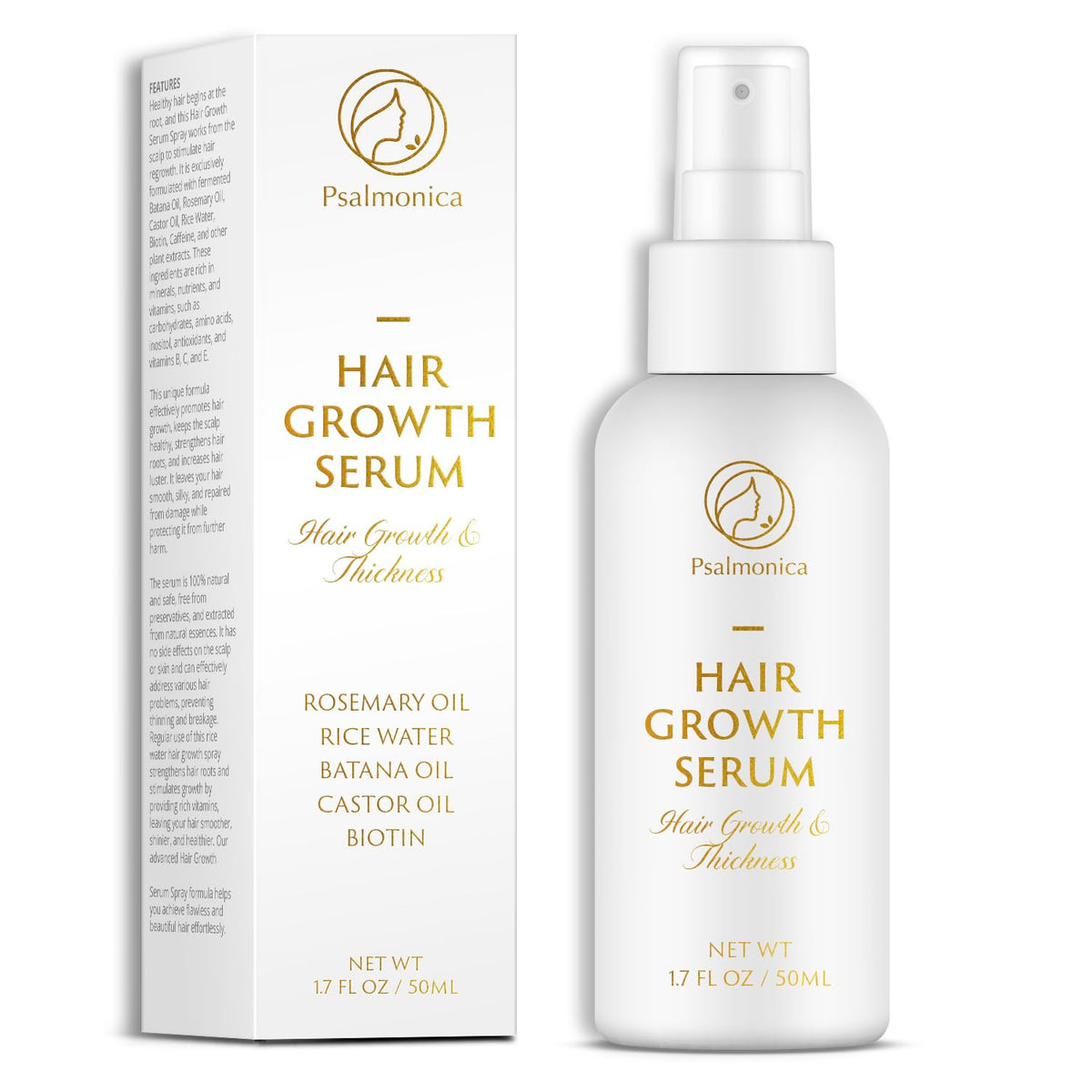Psalmonica Hair Growth Serum bottle for fuller-looking hair.