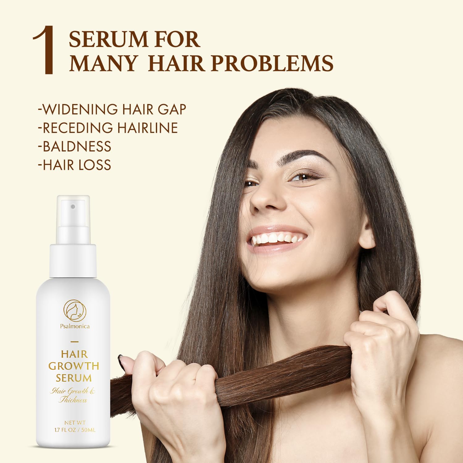 Psalmonica Hair Growth Serum spray mist applies evenly to scalp.