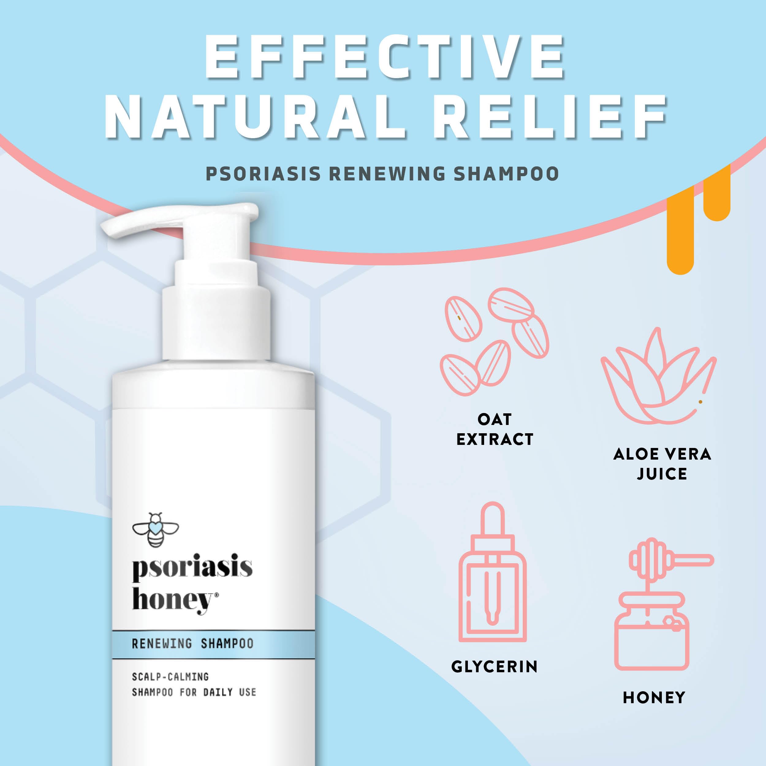 PSORIASIS HONEY Renewing Shampoo, application mains, massage apaisant et hydratant.