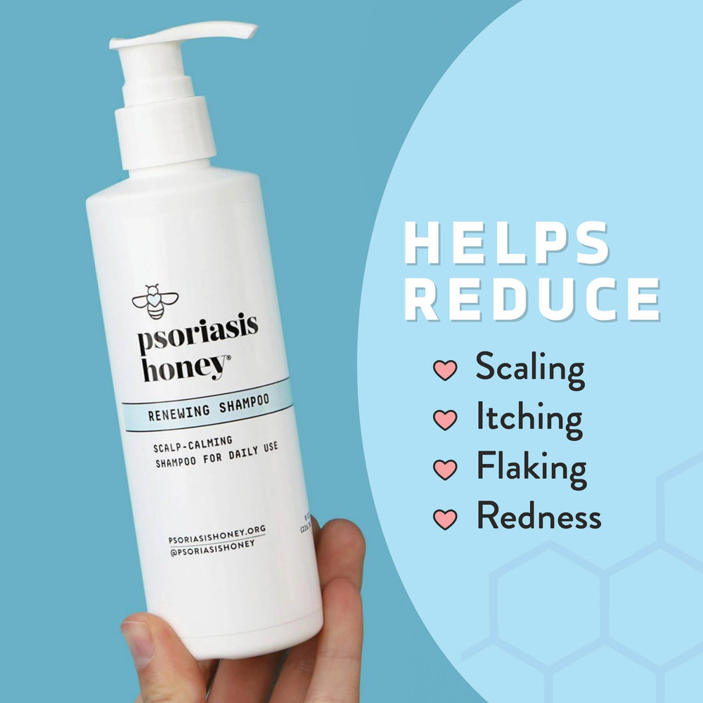 PSORIASIS HONEY Renewing Shampoo, ingrédients argan et aloe vera pour cheveux nourris.