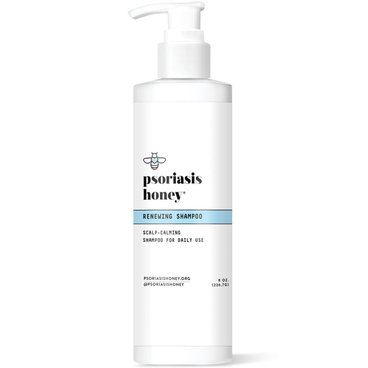 PSORIASIS HONEY Renewing Shampoo, bouteille, soin quotidien doux pour cuir chevelu sec.