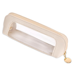 Psyqtsuary trousse maquillage transparente beige 20 cm vue d ensemble