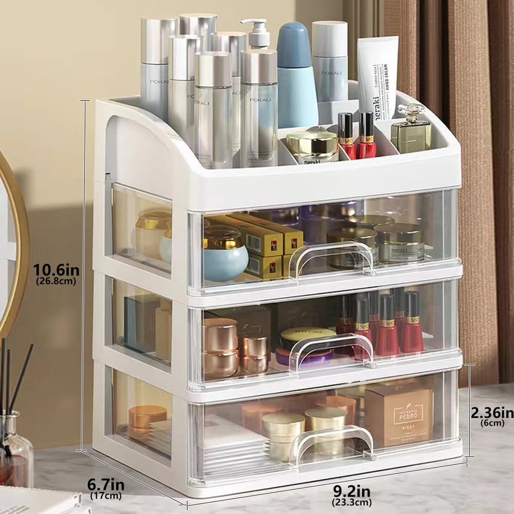 PTBSZCWY Organisateur cosmetiques 3 tiroirs, solution compacte pour la salle de bains.