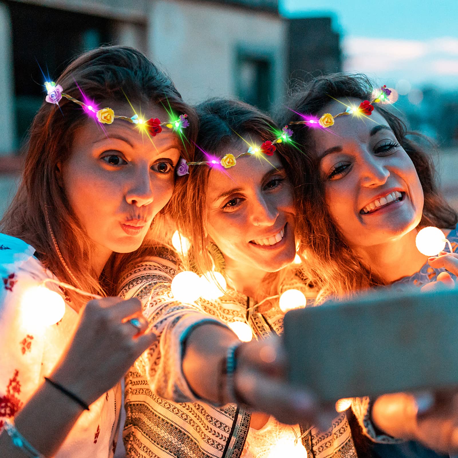 Accessoire cheveux mariage PTHTECHUS avec fleurs LED pour élégance romantique.